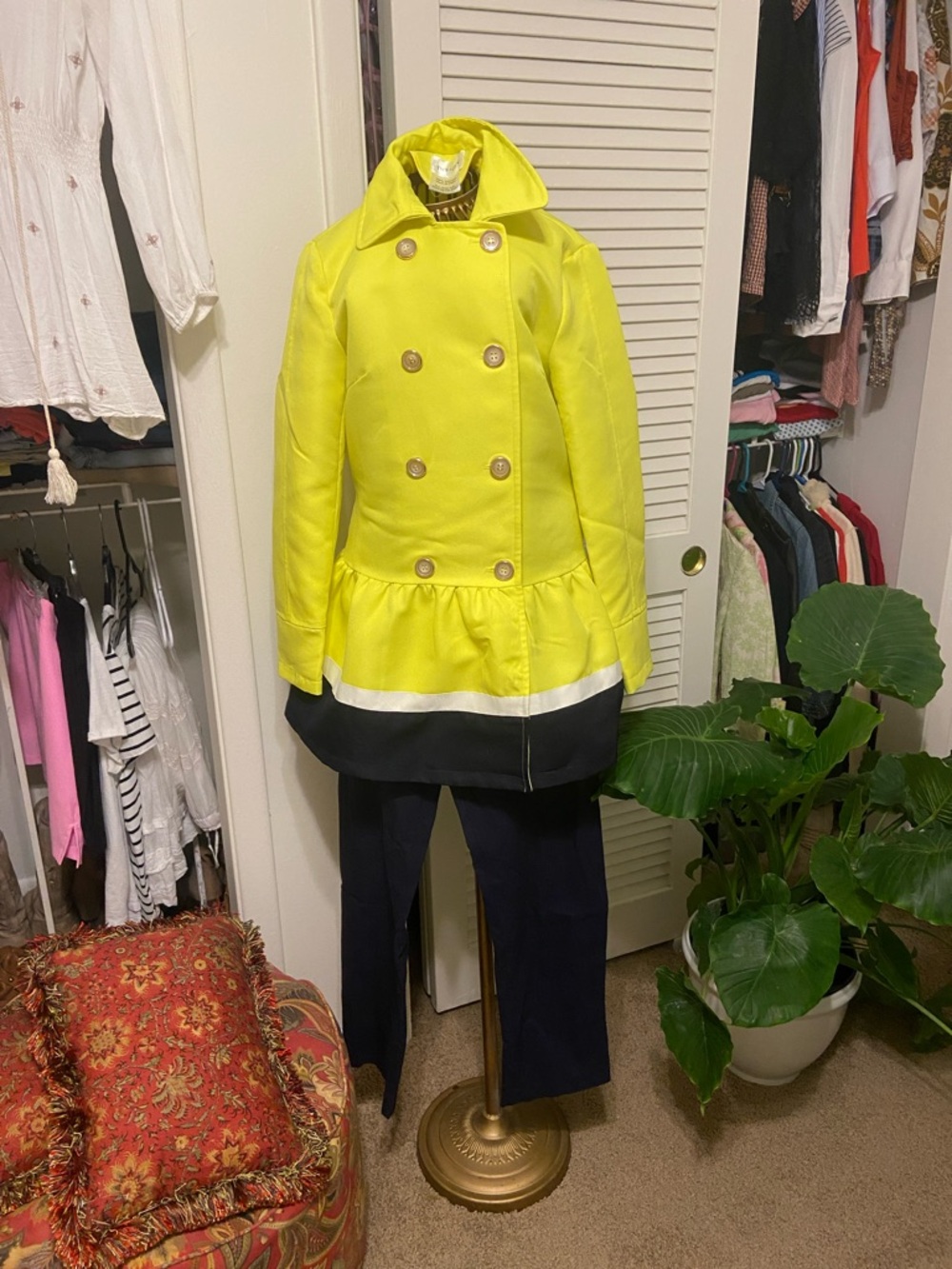 Bright Yellow Double-Breasted Peplum Blazer Jacket